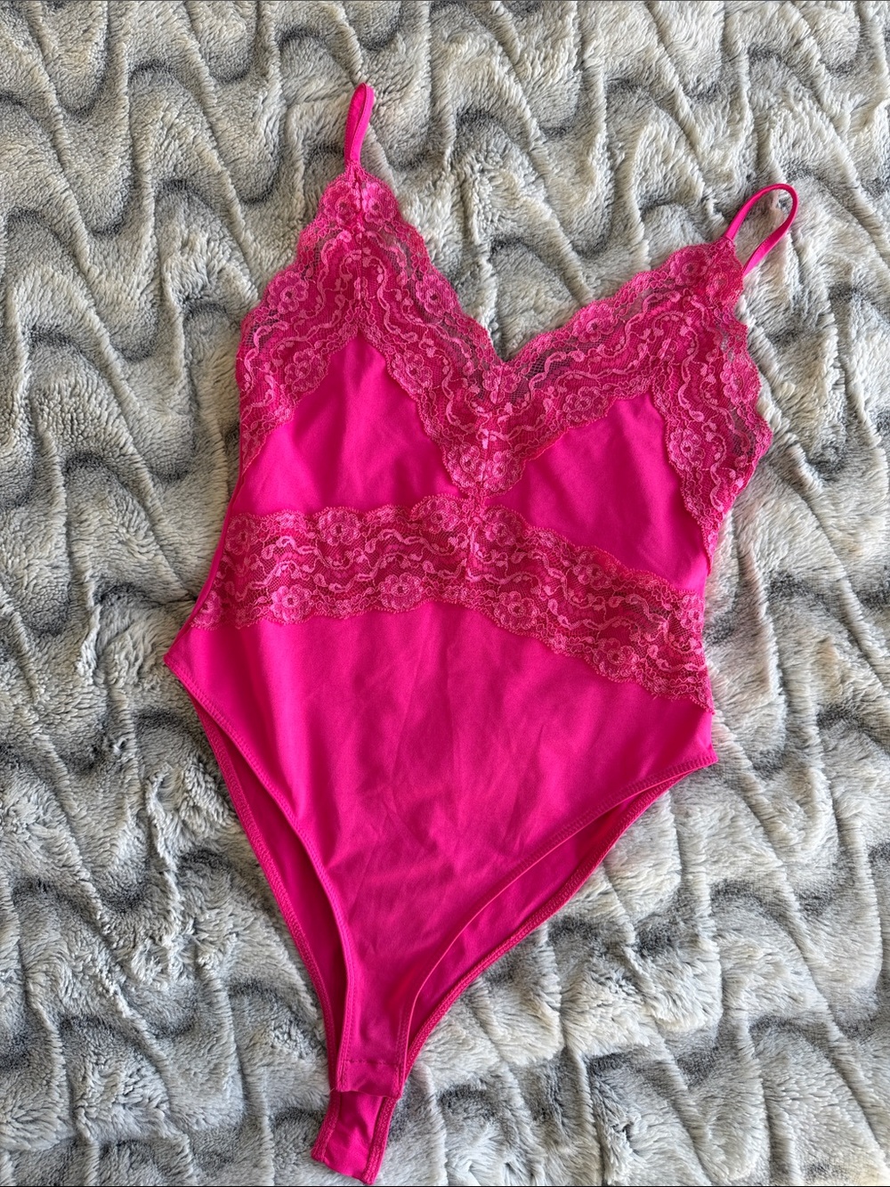 Zara Hot Pink Lace-Trim Chemise Bodysuit